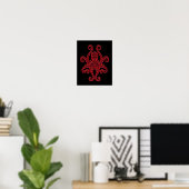 Poster Octopus rouge complexe sur noir (Bureau à domicile)