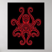 Poster Octopus rouge complexe sur noir (Devant)