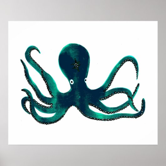 Poster Octopus turquoise (Devant)