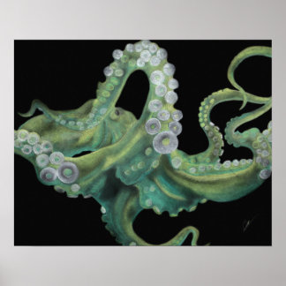 Poster Octopus vert 20 x 16