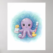 Poster Octopus Wash Station Kids Bathroom Wall Art (Devant)