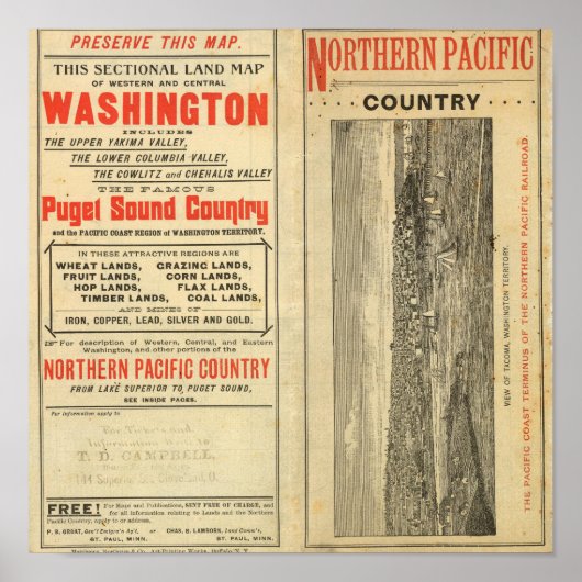 Poster Octroi de terres Washington et Oregon (Devant)
