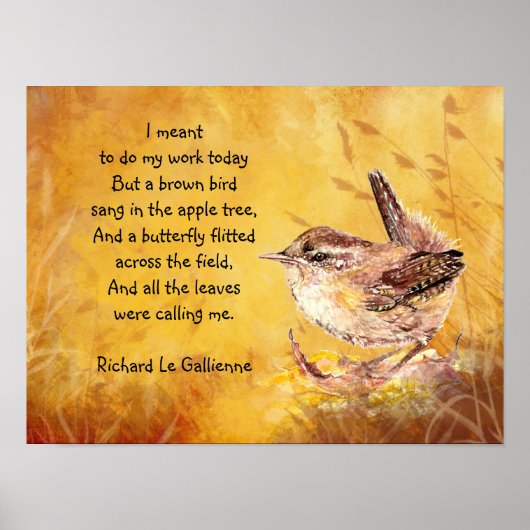 Poster Ode to Spring Poem with Brown Bird Wren (Devant)