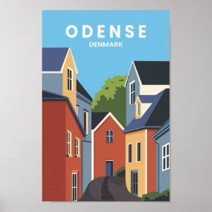 Poster Odense Danemark Illustration du célèbre lieu de vo