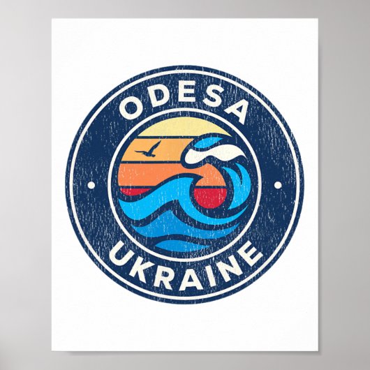 Poster Odesa Ukraine Vintage Nautical Waves Design  (Devant)