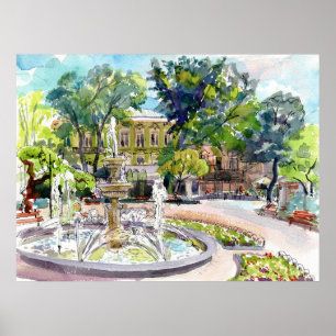 Poster Odessa Ukraine jardin de la ville Aquarelle