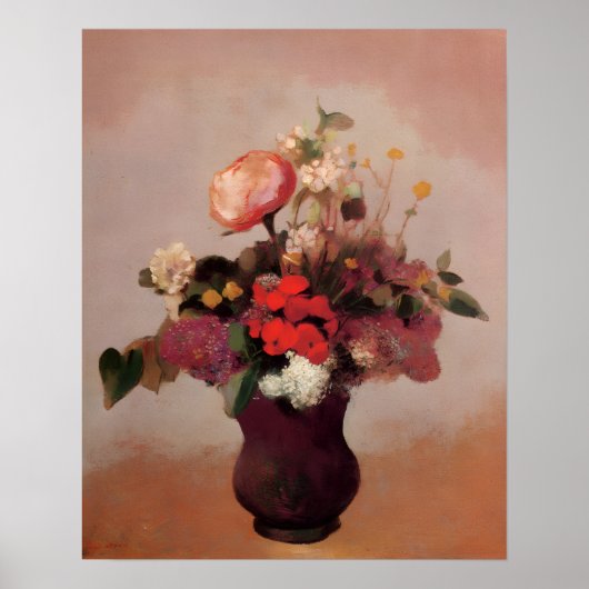 Poster Odilon Redon - Fleurs dans un vase marron, (Devant)