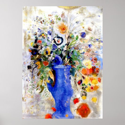 Poster Odilon Redon - Grand Bouquet dans Pastel Blue Vase (Devant)