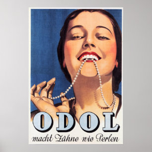 Poster ODOL Toothpâte Pearl White Teeth Allemand Retro