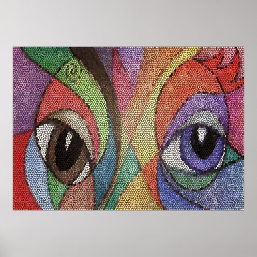 Poster oeil bleu et brun vitrail fractal (Devant)