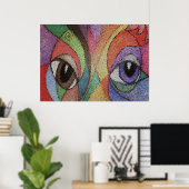 Poster oeil bleu et brun vitrail fractal (Bureau à domicile)