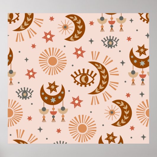Poster Oeil céleste, lune, motif du soleil. (Devant)