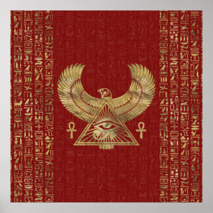 Poster OEil d'Horus - Or Wadjet en cuir rouge