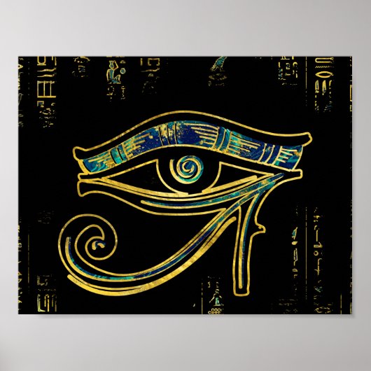 Poster OEil égyptien de Horus sur les hiéroglyphes et le  (Devant)