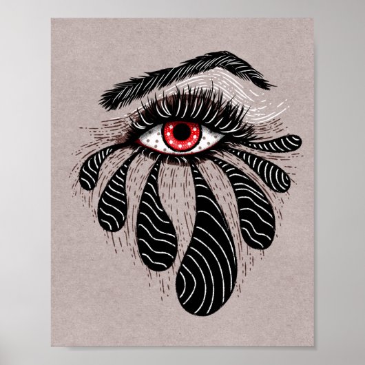 Poster Oeil rouge Larmes noires gothique (Devant)