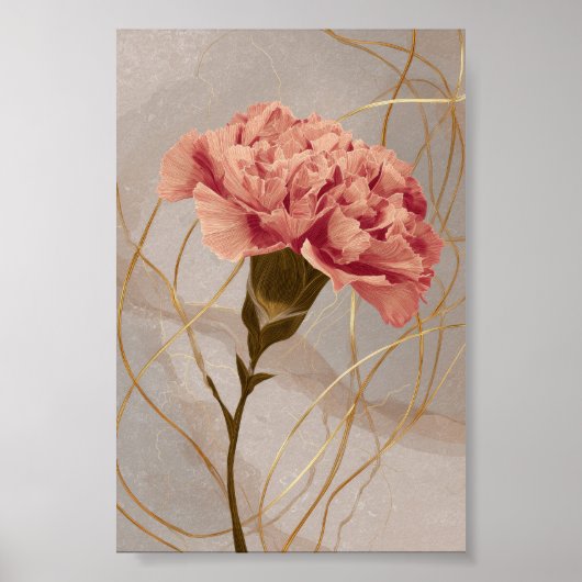 Poster Œillet Rose Blush Floral Or (Devant)