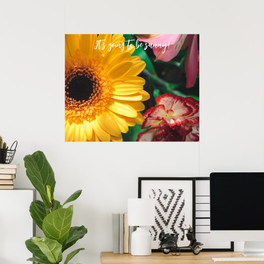 Poster Oeillets et gerbera jaune (Bureau à domicile)