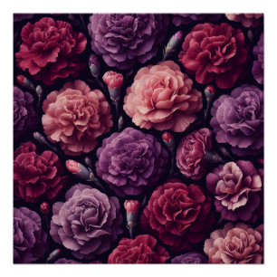 Poster Oeillets romantiques Découpage rose et violet