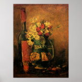 Poster Oeillets, Roses et une bouteille de Vincent van Go (Devant)