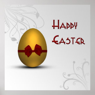 Poster OEuf de Pâques doré avec Motif de fleurs de cou