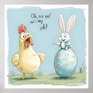 Poster OEuf de poulet lapin en caricature Amusant Pâques