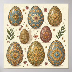 Poster Oeuf Mandala - Design Floral Boho complexe