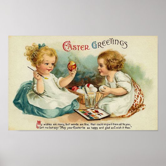 Poster Oeufs Aquarelle Belle Vintage Pâques Salutations (Devant)
