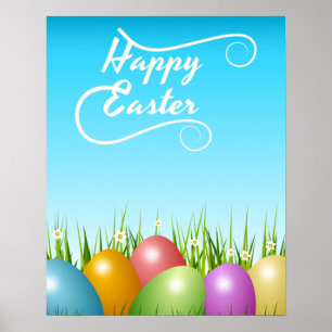 POSTER OEUFS DE PÂQUES COLORÉS "HAPPY EASTER"