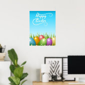 POSTER OEUFS DE PÂQUES COLORÉS "HAPPY EASTER" (Bureau à domicile)