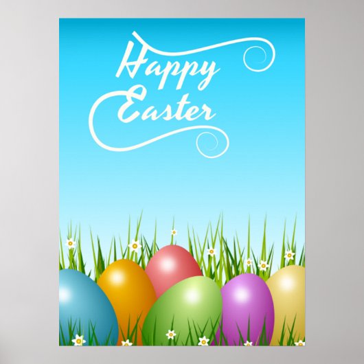 POSTER OEUFS DE PÂQUES COLORÉS "HAPPY EASTER" (Devant)