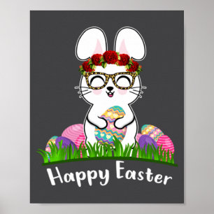 Poster Œufs de Pâques Lapin Fleurs Léopard Gles Femme