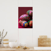 Poster OEufs de Pâques pysanés aux couleurs vives avec sp (Cuisine)