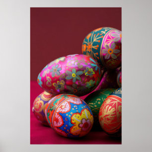 Poster OEufs de Pâques pysanés aux couleurs vives avec sp