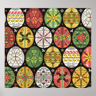 Poster Oeufs de Pâques ukrainiens, motif vintage.