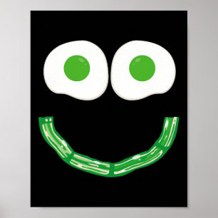 Poster Oeufs Face Smile Vert Et Petit-Déjeuner De Jambon 