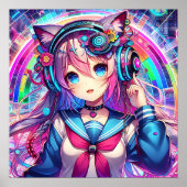 Poster Oeuvre colorée Glitchcore Anime Girl (Devant)