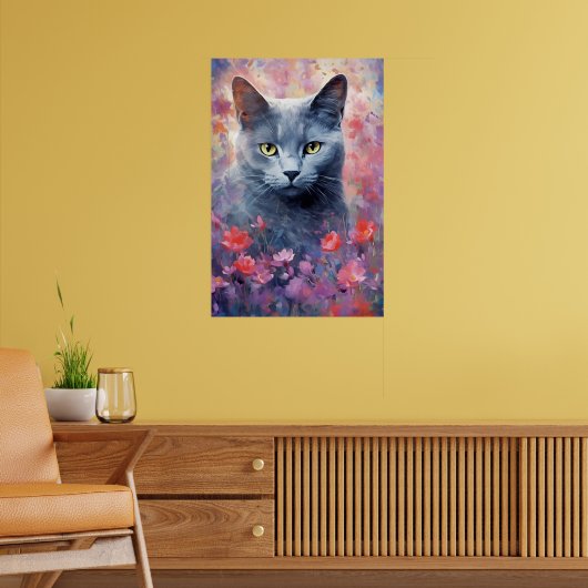Poster OEuvre d'aquarelle colorée du chat bleu russe (Salon 2)
