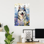 Poster OEuvre d'aquarelle colorée Husky (Bureau à domicile)