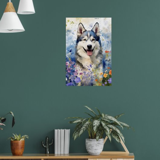 Poster OEuvre d'aquarelle colorée Husky (Salon 1)
