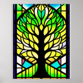 Poster Oeuvre d'arbre vert en verre tendu (Devant)