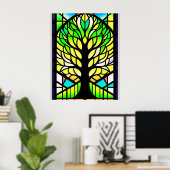 Poster Oeuvre d'arbre vert en verre tendu (Bureau à domicile)