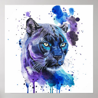 Poster Œuvre d'art à l'aquarelle Jaguar Colorée