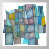 Poster Œuvre d'art à l'aquarelle Teintes Froides Segmenté (Devant)