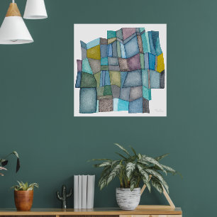 Poster Œuvre d'art à l'aquarelle Teintes Froides Segmenté