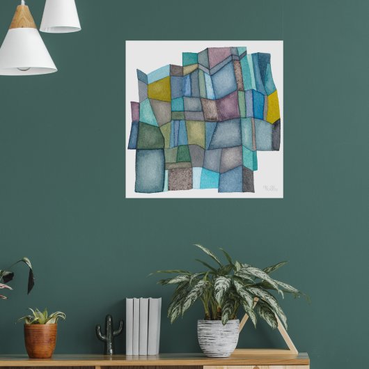 Poster Œuvre d'art à l'aquarelle Teintes Froides Segmenté (Salon 1)