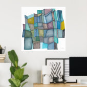 Poster Œuvre d'art à l'aquarelle Teintes Froides Segmenté (Bureau à domicile)