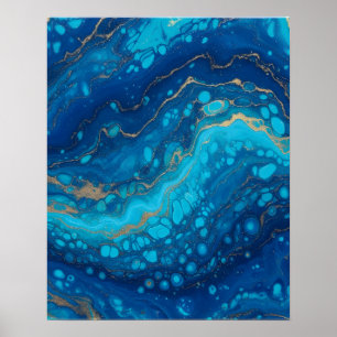 Poster Œuvre d'art abstraite bleue de marbre océanique po
