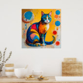 Poster Œuvre d'art abstraite colorée de chat (Cuisine)