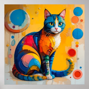Poster Œuvre d'art abstraite colorée de chat