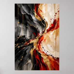Poster Œuvre d'art abstraite de collision d'or cramoisi